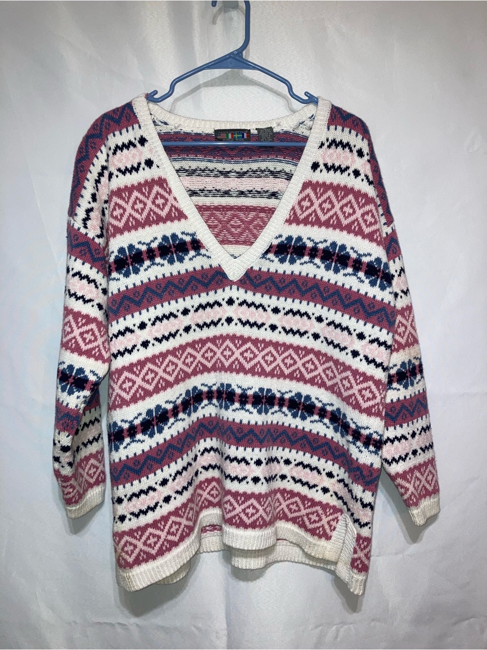 Vintage Paris Sport Club V-Neck Sweater - Pink, Navy & Cream
